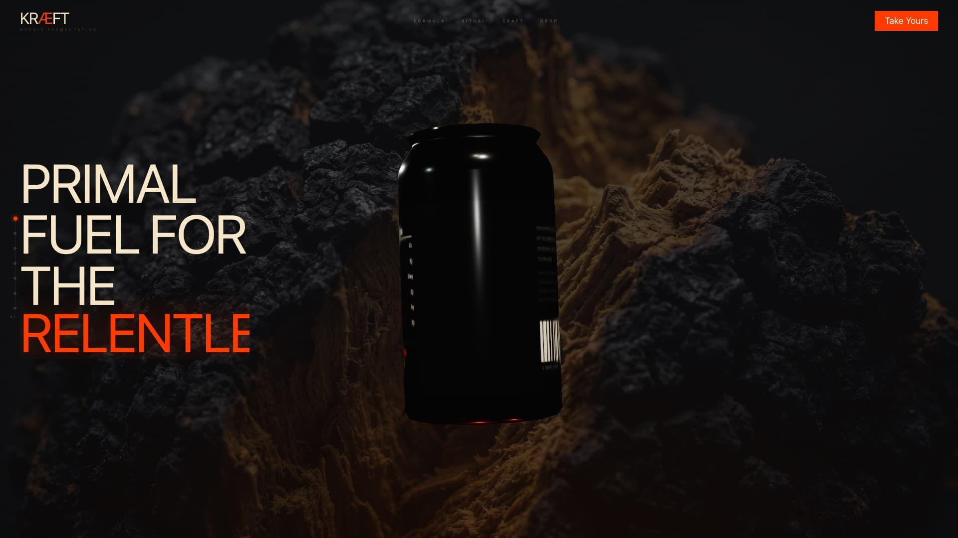KRÆFT — A scroll-driven 3D product launch where the can is rendered live, not filmed.